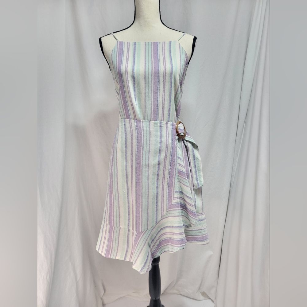 Fashion on Earth striped wrap front dress, lined, sphaghetti straps, size M